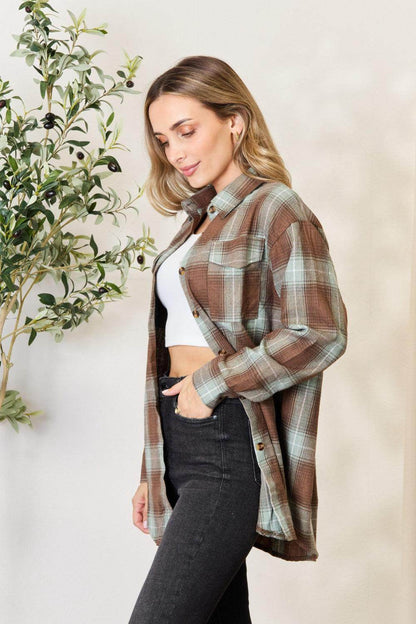 Mandy Plaid Dropped Shoulder Shirt for Effortless Style - Selvanelle