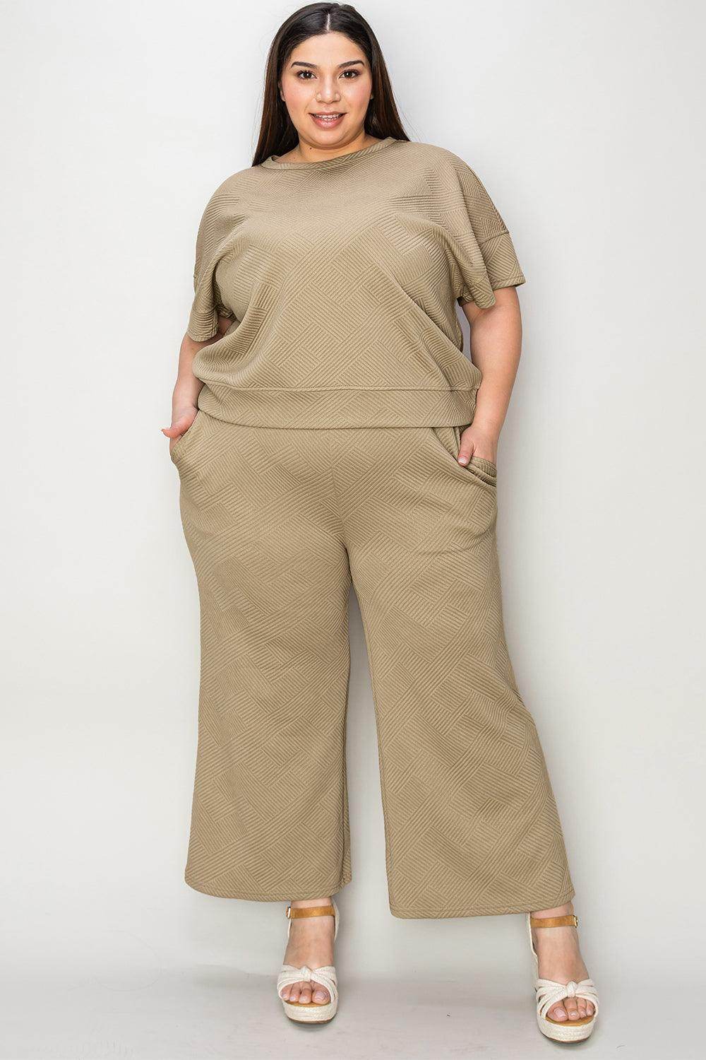 Double Take Full Size Texture Top and Pants Set for Women - Selvanelle