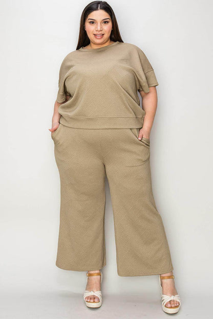 Double Take Full Size Texture Top and Pants Set for Women - Selvanelle