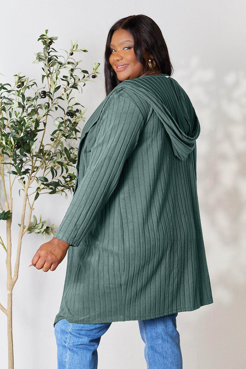 Basic Bae Full Size Hooded Sweater Cardigan for Women - Selvanelle