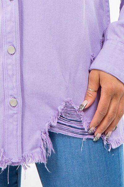 American Bazi Frayed Hem Distressed Denim Jacket for Women - Selvanelle