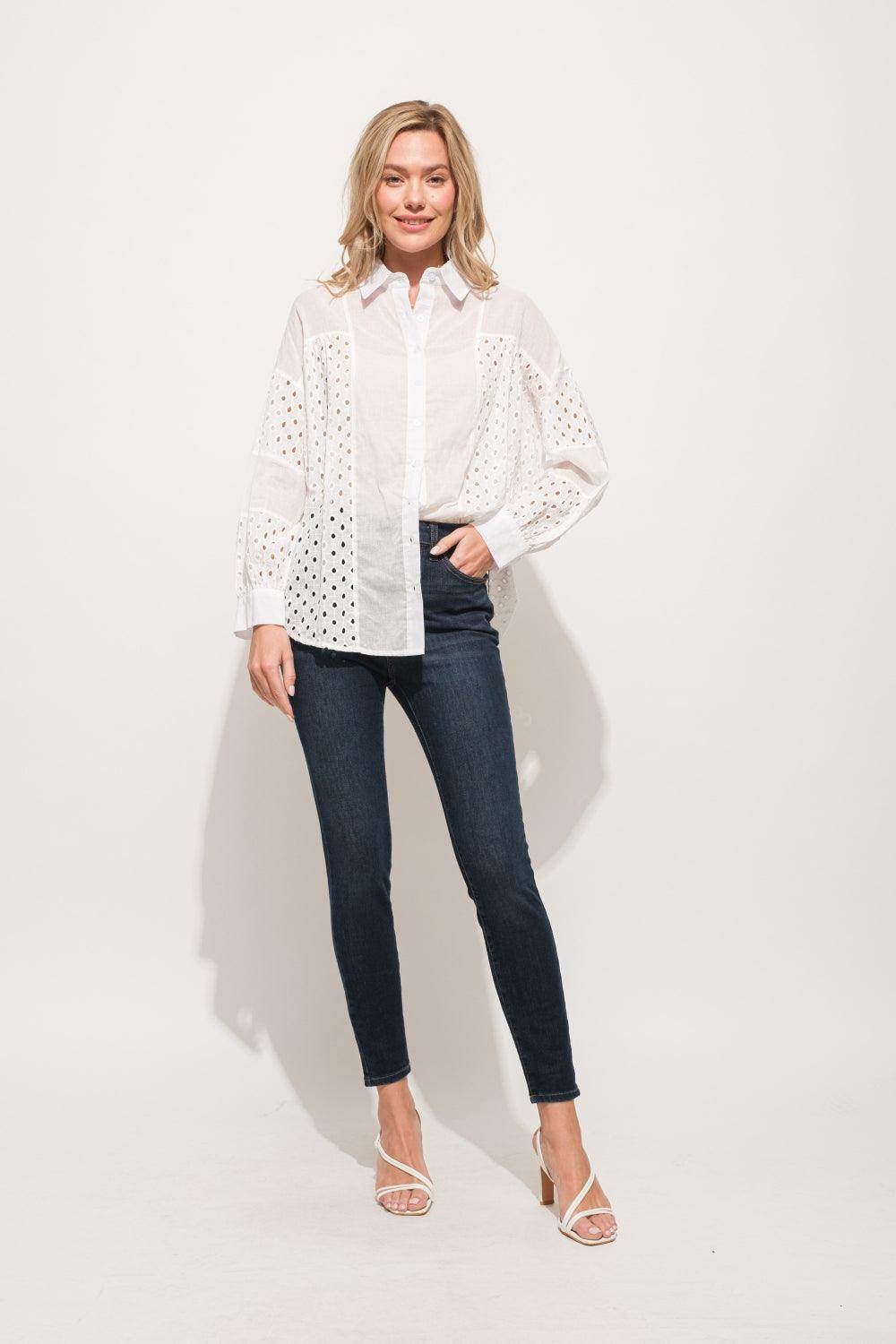And The Why Eyelet Long Sleeve Button Down Shirt Chic - Selvanelle