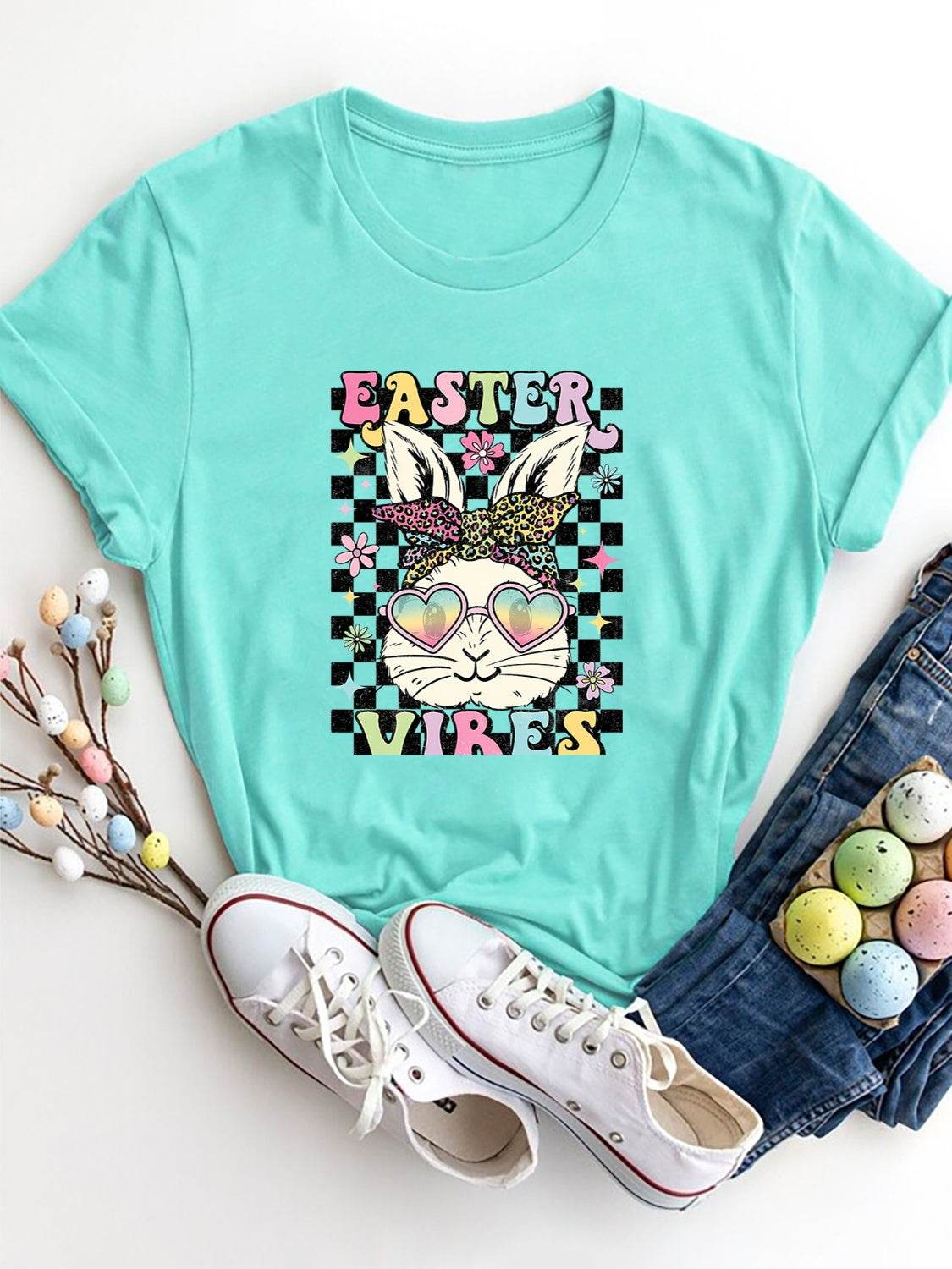 EASTER VIBES Round Neck Short Sleeve T-Shirt - Selvanelle