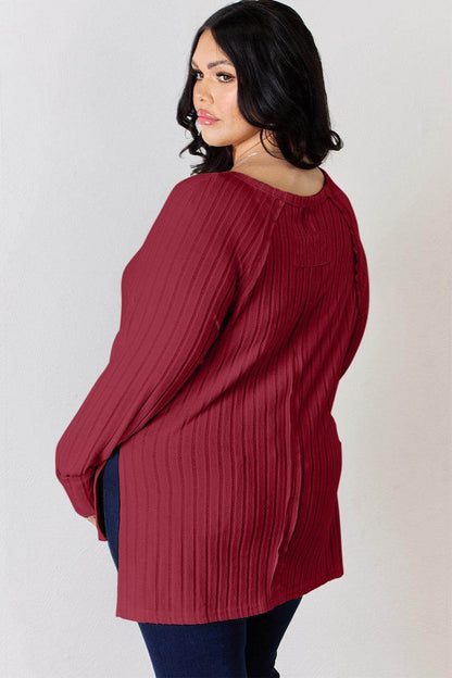 Basic Bae Full Size Ribbed Round Neck Slit T-Shirt for Women - Selvanelle