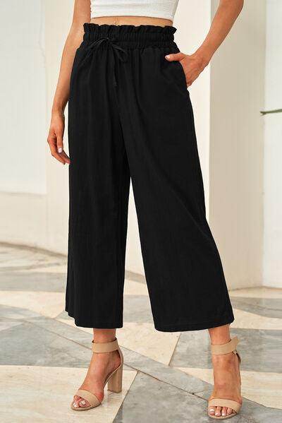 Drawstring Paperbag Waist Wide Leg Pants for Women - Selvanelle