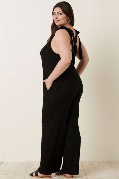 Mittoshop Rib Knit V-Neck Cross Back Jumpsuit for Women - Selvanelle