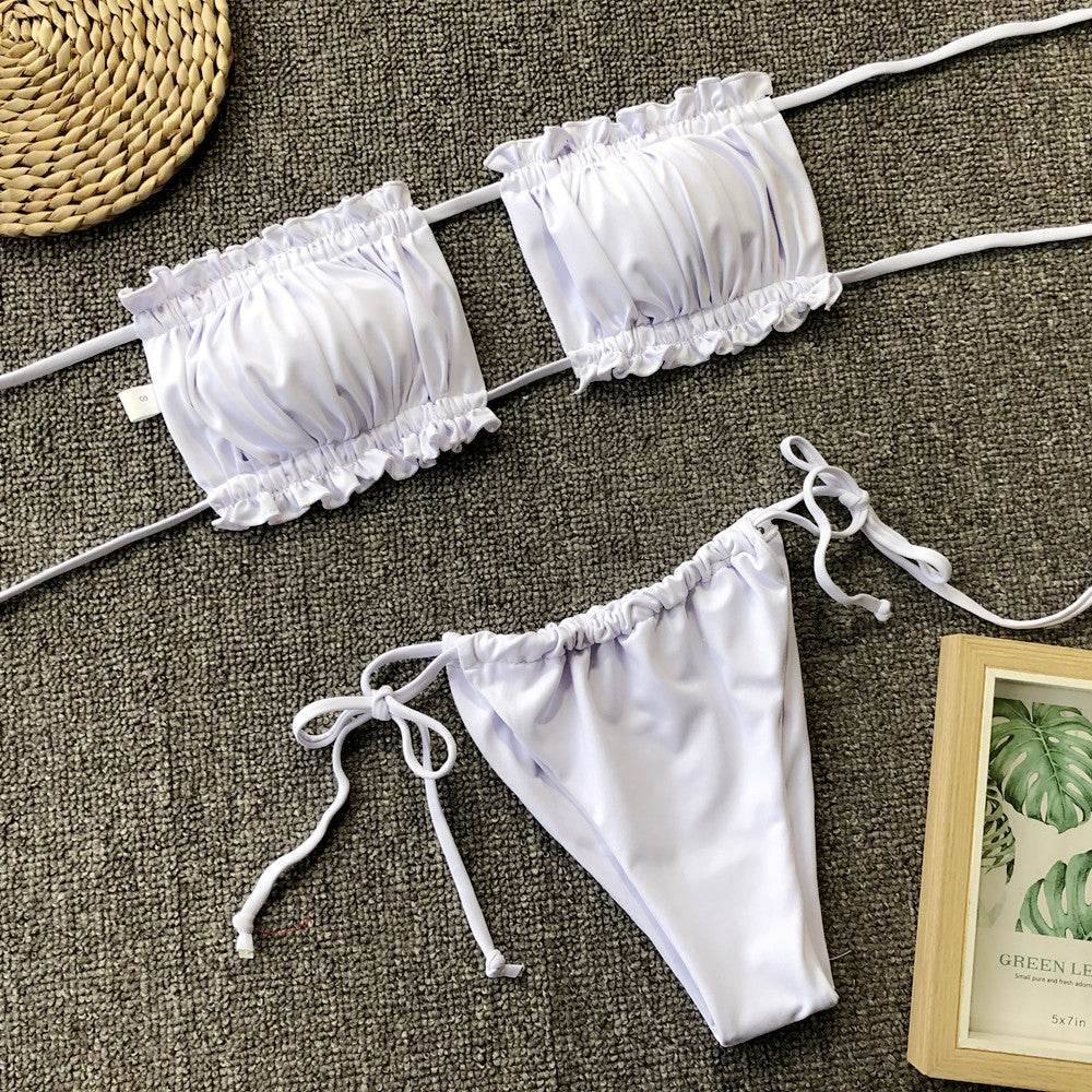 Frill Trim Ruched Bikini Set - Selvanelle