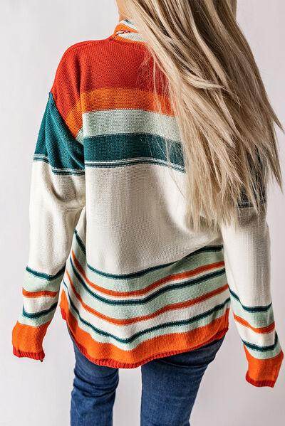 Contrast Striped Turtleneck Dropped Shoulder Sweater for Women - Selvanelle