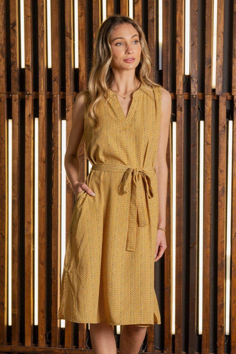 Sew In Love Full Size Printed Sleeveless Dress with Side Pockets - Selvanelle