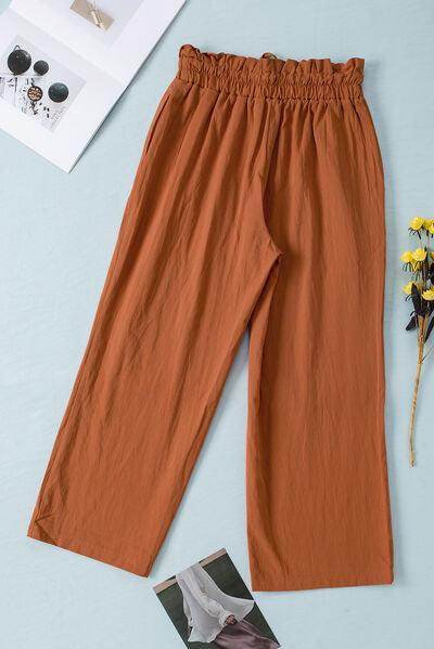 Drawstring Paperbag Waist Wide Leg Pants for Women - Selvanelle