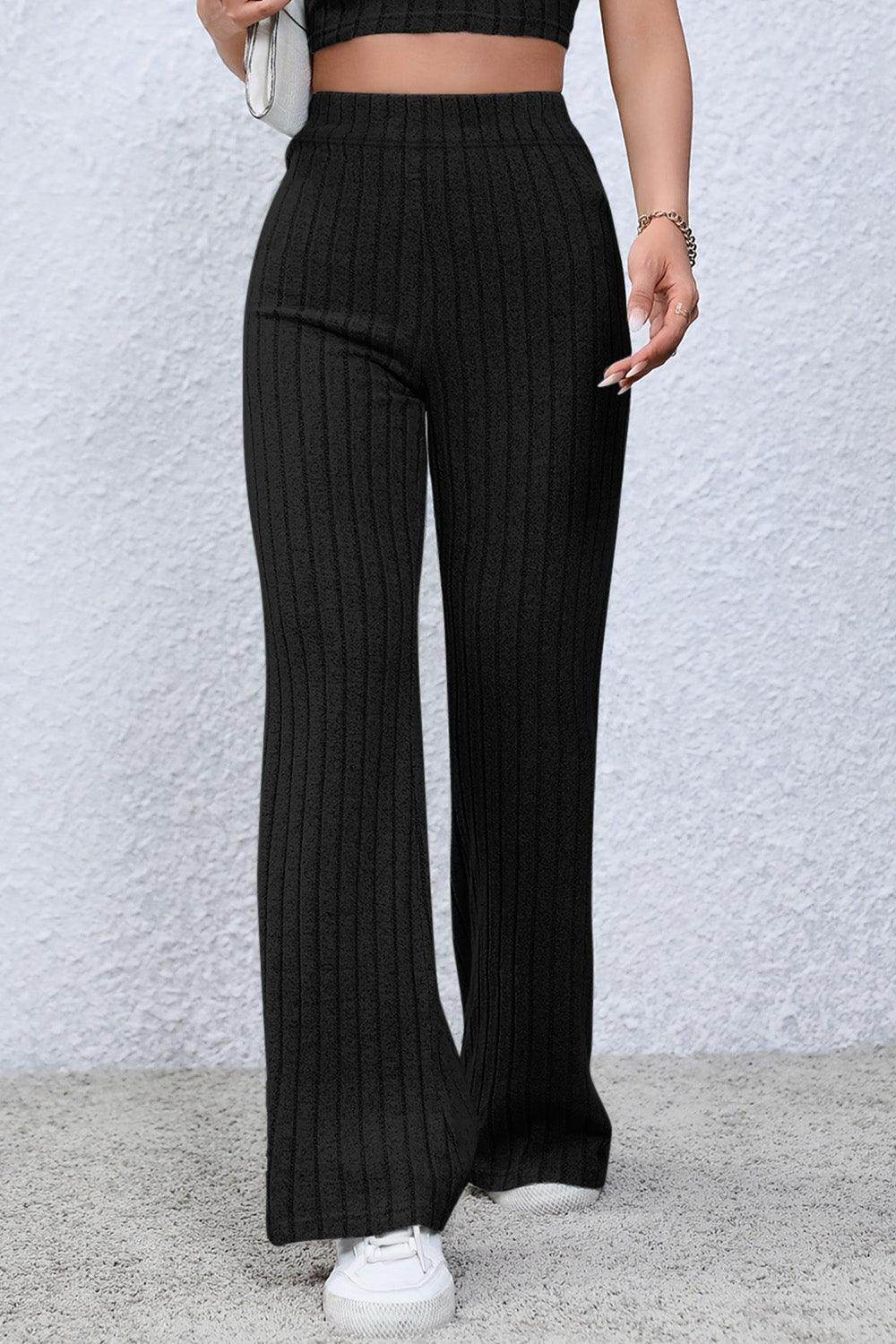 Basic Bae Full Size Ribbed High Waist Flare Pants for Women - Selvanelle