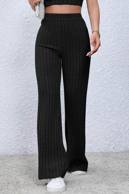 Basic Bae Full Size Ribbed High Waist Flare Pants for Women - Selvanelle