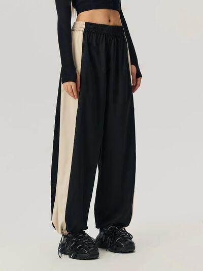 Drawstring Hem Contrast Elastic Waist Pants for Women - Selvanelle