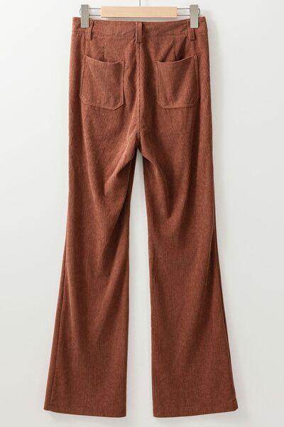 High Waist Square Pockets Corduroy Pants for Women - Selvanelle