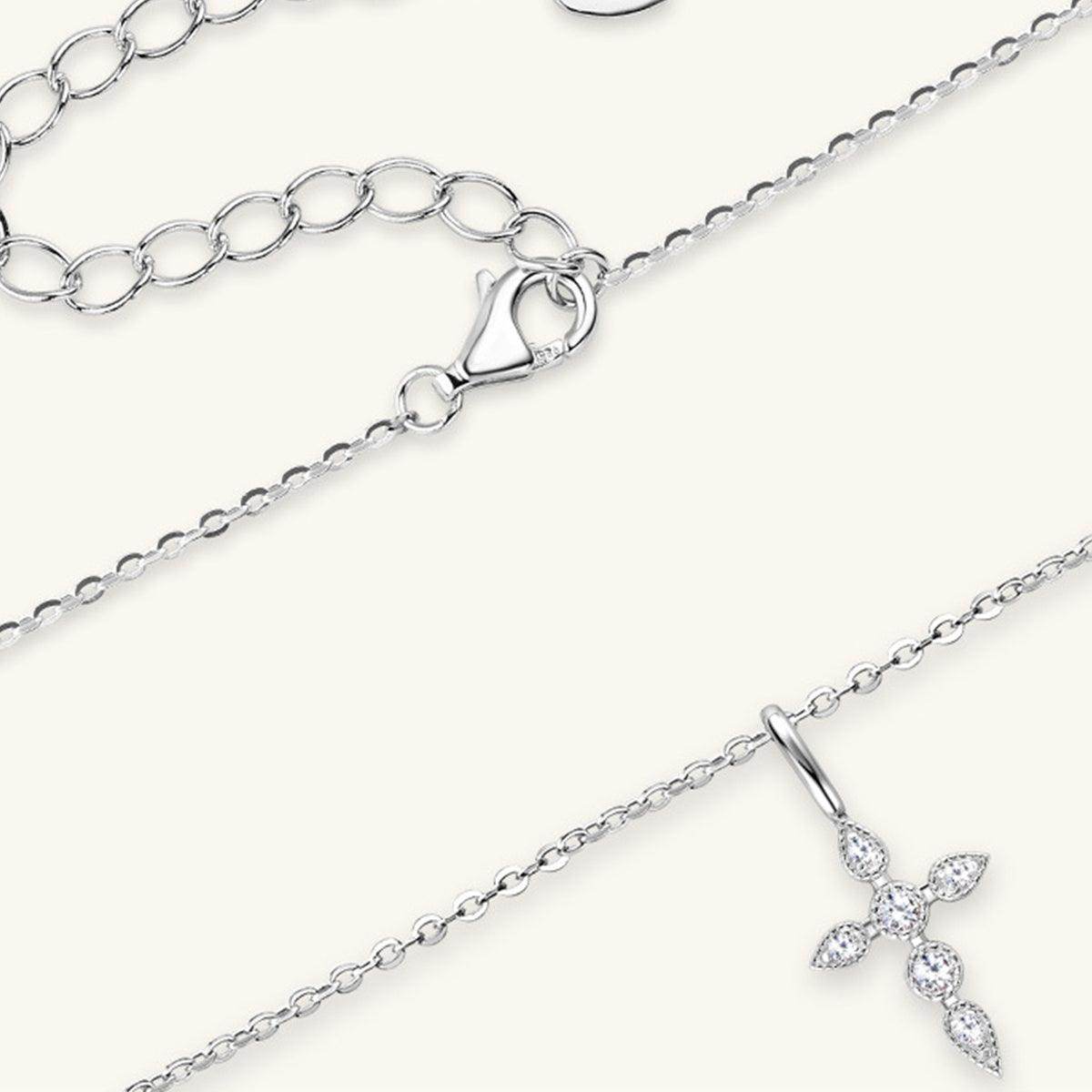 925 Sterling Silver Moissanite Cross Pendant Necklace - Selvanelle