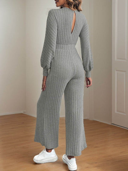 V-Neck Long Sleeve Wide Leg Jumpsuit - Selvanelle