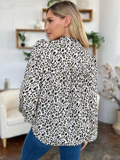 Double Take Full Size Leopard Long Sleeve Blouse for Women - Selvanelle