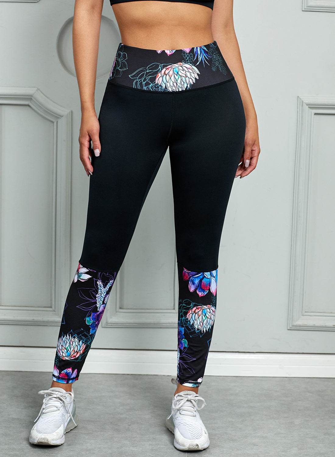 Printed Wide Waistband Active Leggings - Selvanelle