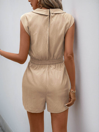 Perfee Drawstring V-Neck Sleeveless Romper - Selvanelle