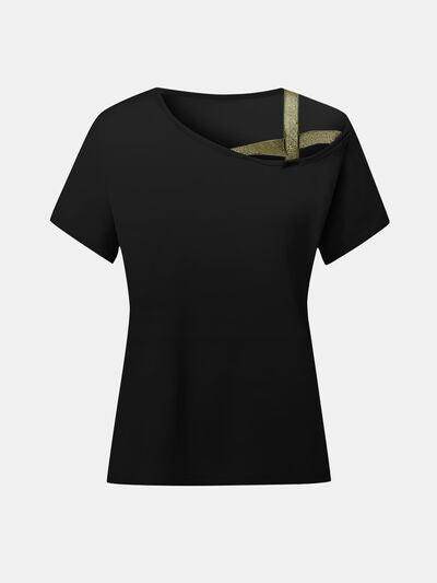 Asymmetrical Neck Short Sleeve T-Shirt for Women Fashion - Selvanelle