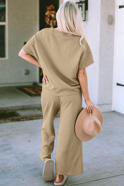 Double Take Full Size Texture Top and Pants Set for Women - Selvanelle