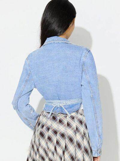 Asymmetric Slit Collared Neck Long Denim Top for Women - Selvanelle