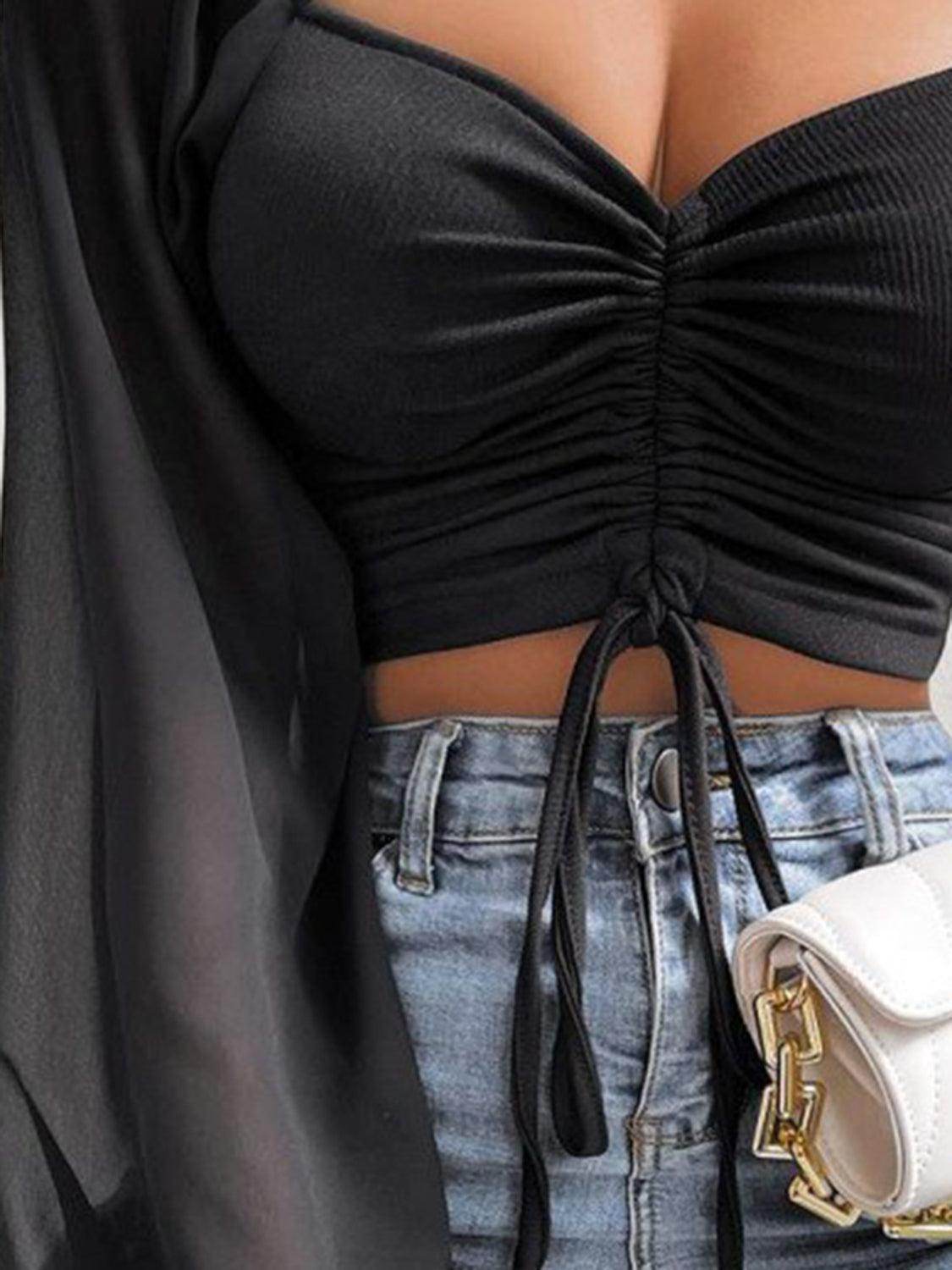 Drawstring Sweetheart Neck Cropped Top for Stylish Looks - Selvanelle