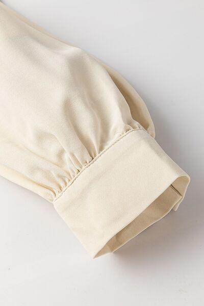 Lantern Sleeve Notched V Neck Ruched Blouse for Women - Selvanelle