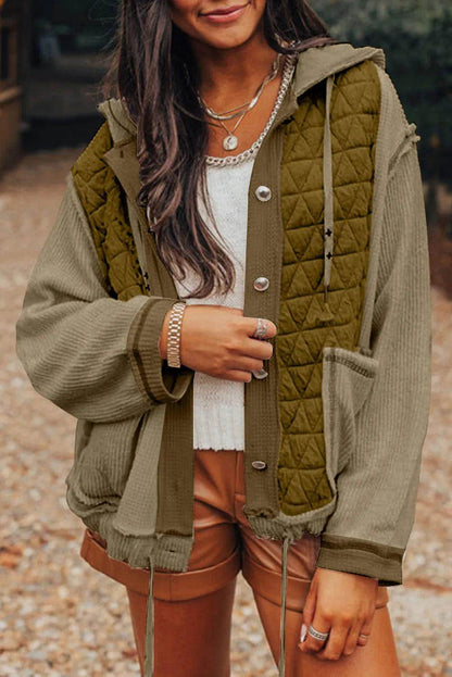 Drawstring Color Block Long Sleeve Jacket for Women Fashion - Selvanelle