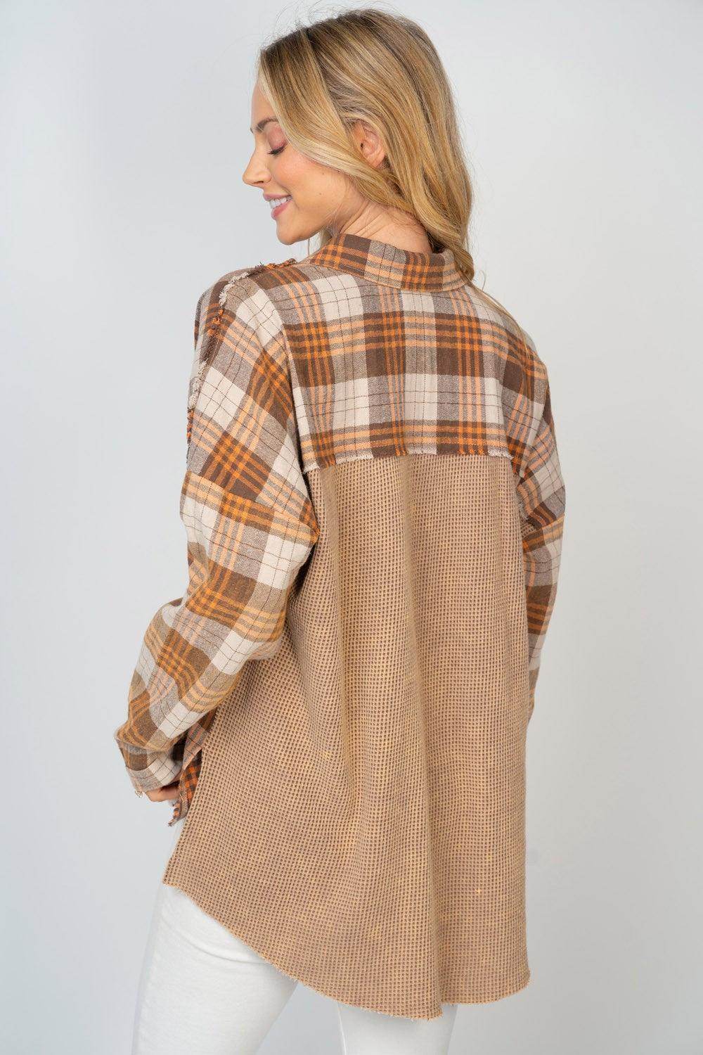 White Birch Full Size Contrast Plaid Button Down Shirt - Selvanelle