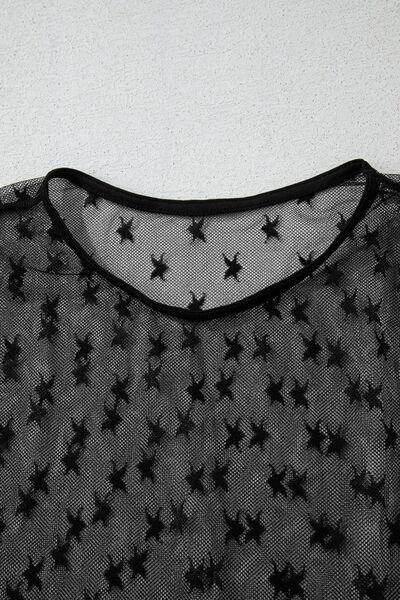 Star Round Neck Long Sleeve Sheer Blouse for Women - Selvanelle