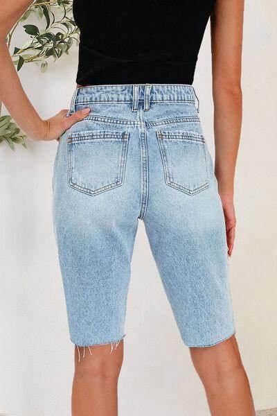 Distressed Pocketed Denim Shorts for Women - Stylish Fit - Selvanelle