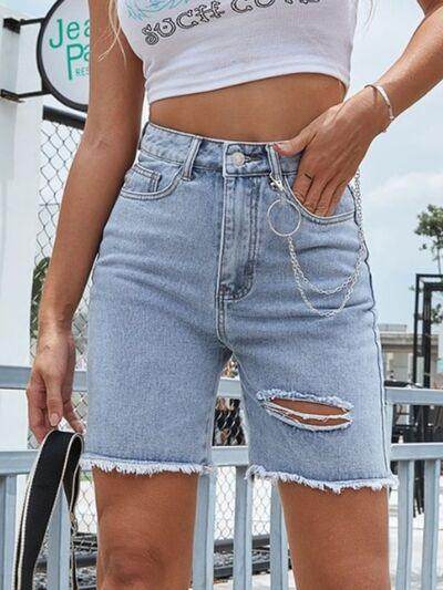 Distressed Raw Hem Denim Shorts for Women Casual Style - Selvanelle
