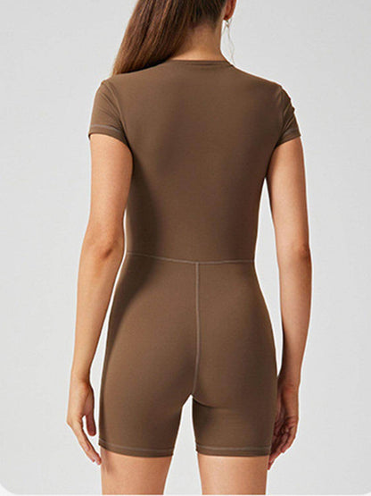 Half Zip Short Sleeve Active Romper for Comfort and Style - Selvanelle
