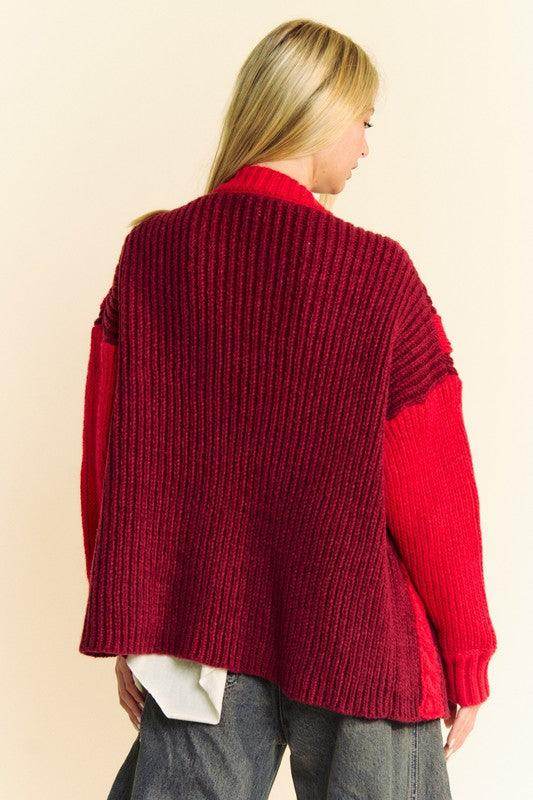 Davi & Dani Cable-Knit Color Block Open Front Cardigan Cozy - Selvanelle