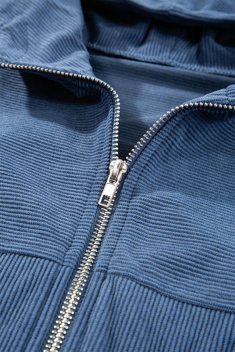 Corduroy Zip Up Long Sleeve Hooded Jacket for Women - Selvanelle