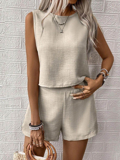 Round Neck Sleeveless Top and Shorts Set for Women - Selvanelle
