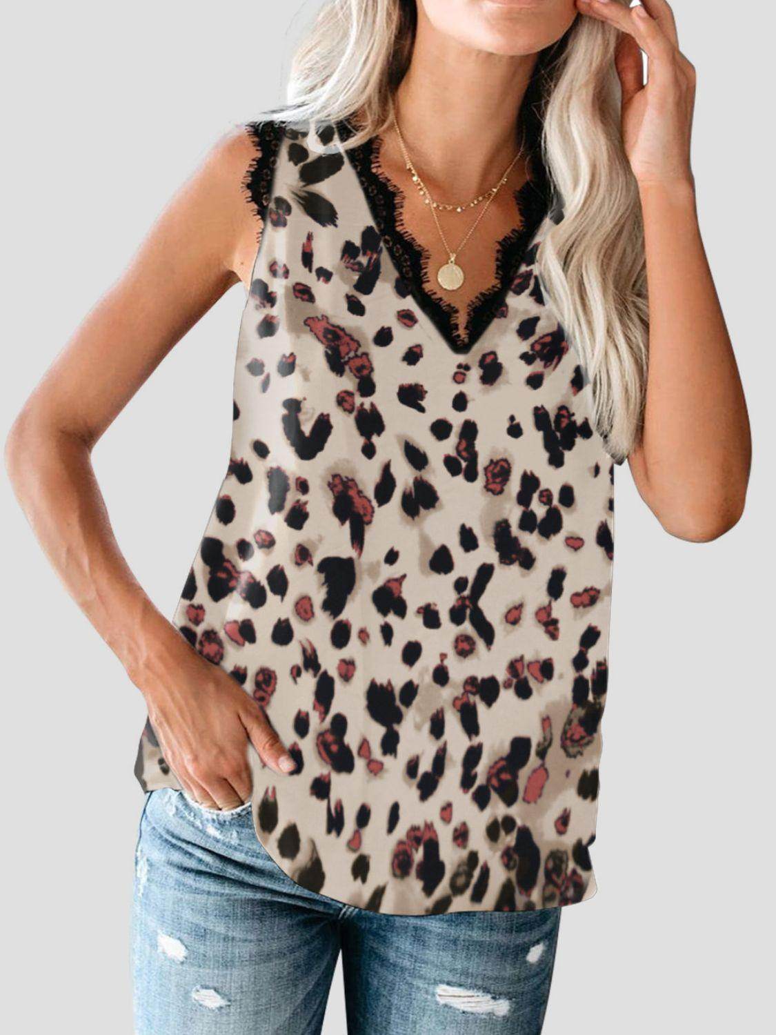 Lace Detail V-Neck Tank Top for Women in Various Sizes - Selvanelle