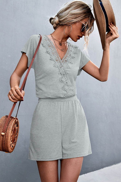 Lace Trim V-Neck Romper - Selvanelle