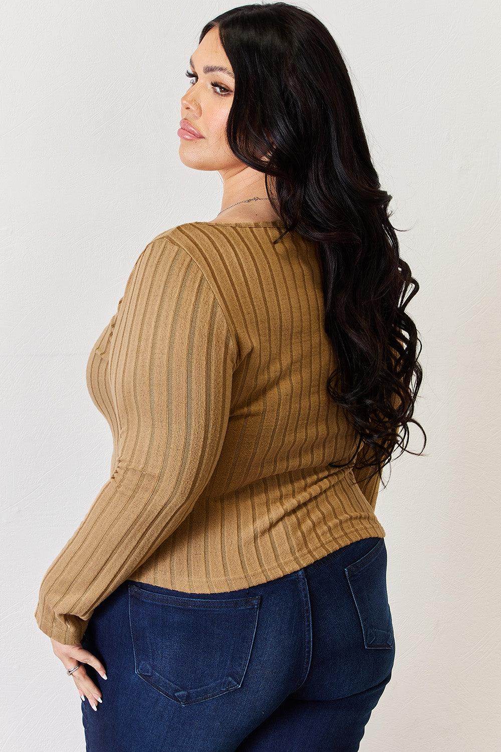 Basic Bae Full Size Ribbed Long Sleeve T-Shirt for Women - Selvanelle