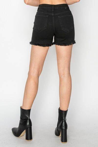 RISEN Full Size High Waist Raw Hem Denim Shorts for Women - Selvanelle