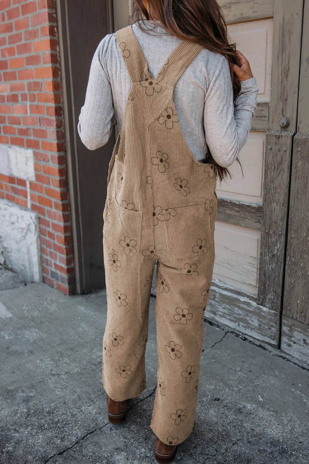 Flower Wide Strap Overalls with Pockets - Selvanelle