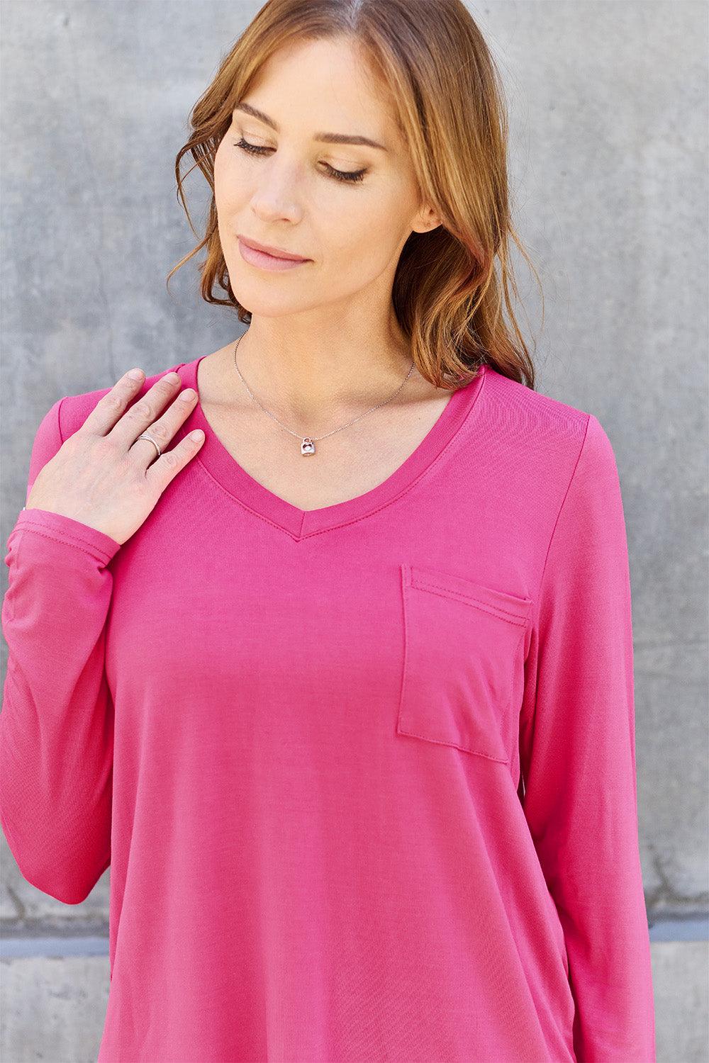 Basic Bae Full Size V-Neck Long Sleeve Top for Women