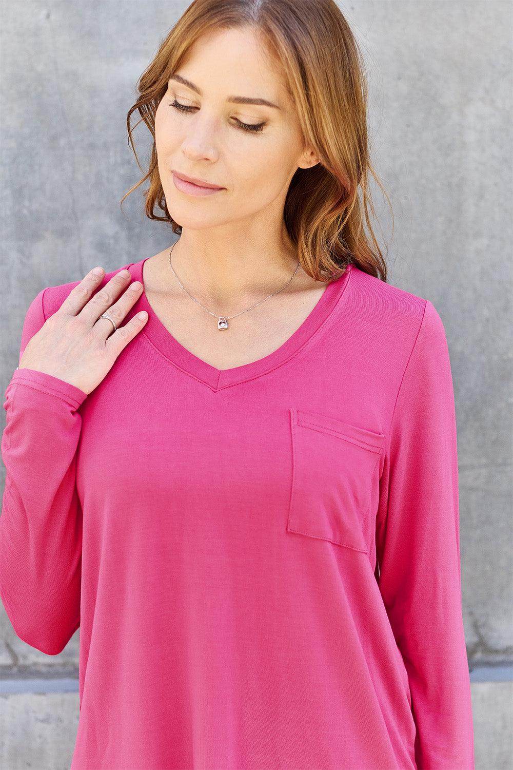 Basic Bae Full Size V-Neck Long Sleeve Top for Women - Selvanelle