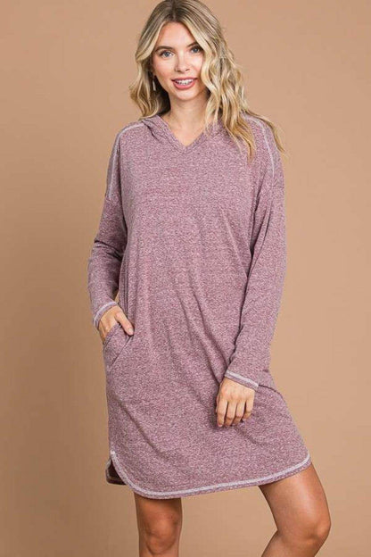 Culture Code Full Size Hooded Long Sleeve Sweater Dress - Selvanelle