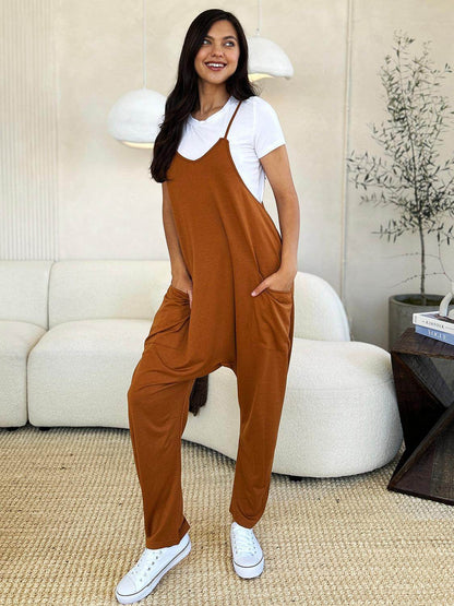 Double Take Full Size Sleeveless V-Neck Pocketed Jumpsuit - Selvanelle