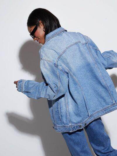 Button Up Collared Neck Denim Jacket for Women Fashion - Selvanelle