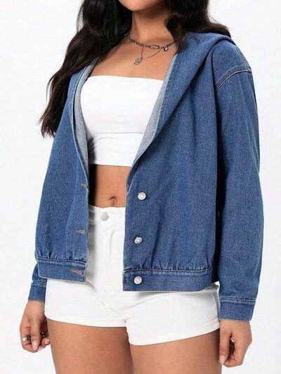Button Up Hooded Denim Top for Stylish Comfort - Selvanelle