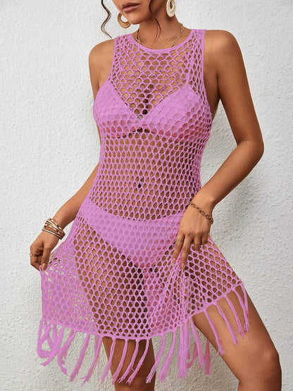 Tassel Hem Hollow Out Sleeveless Cover Up - Selvanelle