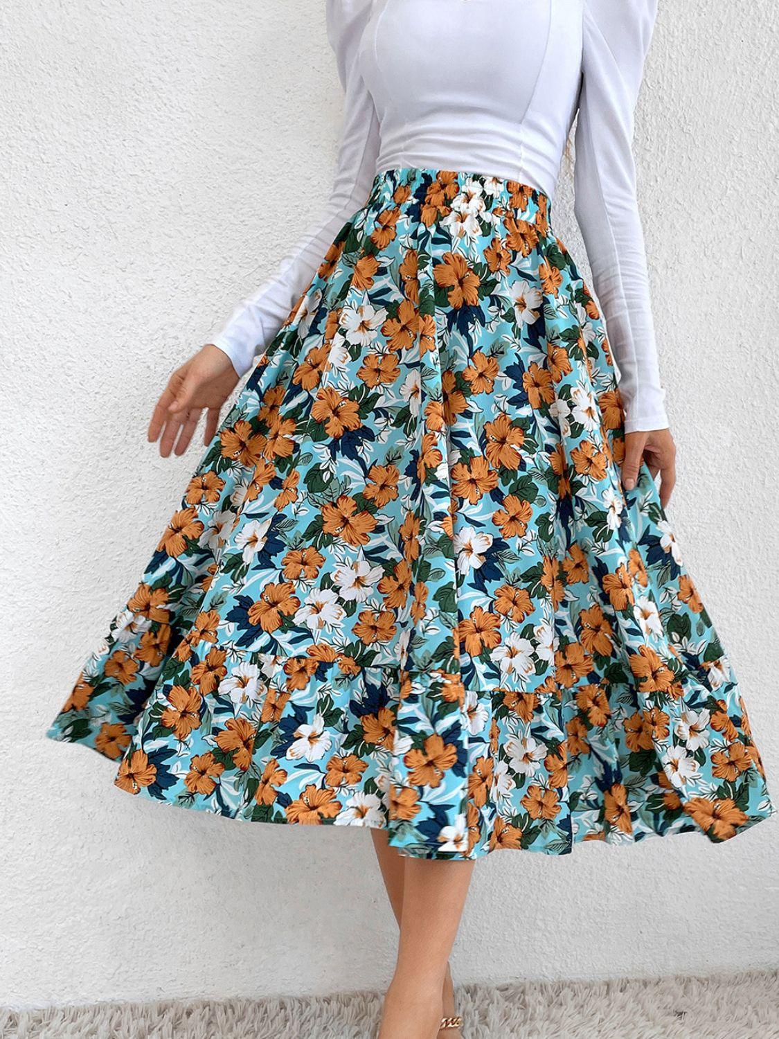 Stylish Printed Elastic Waist Midi Skirt for Everyday Wear